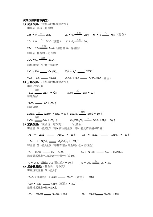 初中基本化学反应方程式