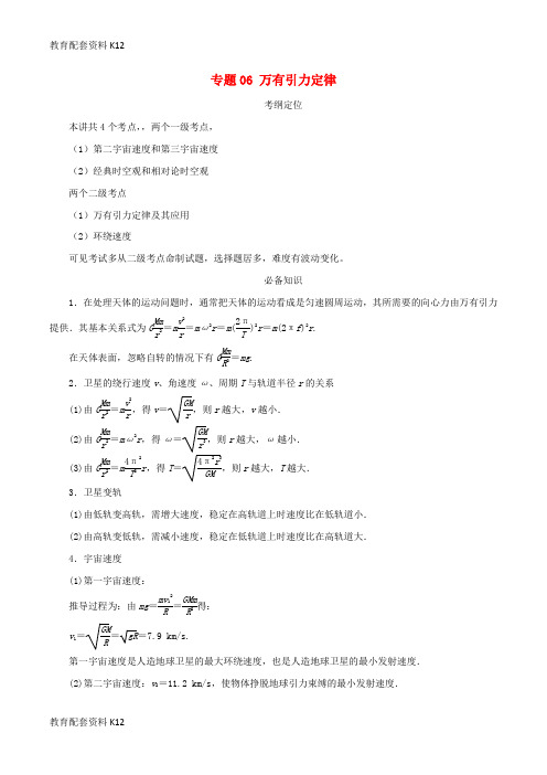 [配套K12]2019年高考物理总复习 专题06 万有引力定律精准导航学案