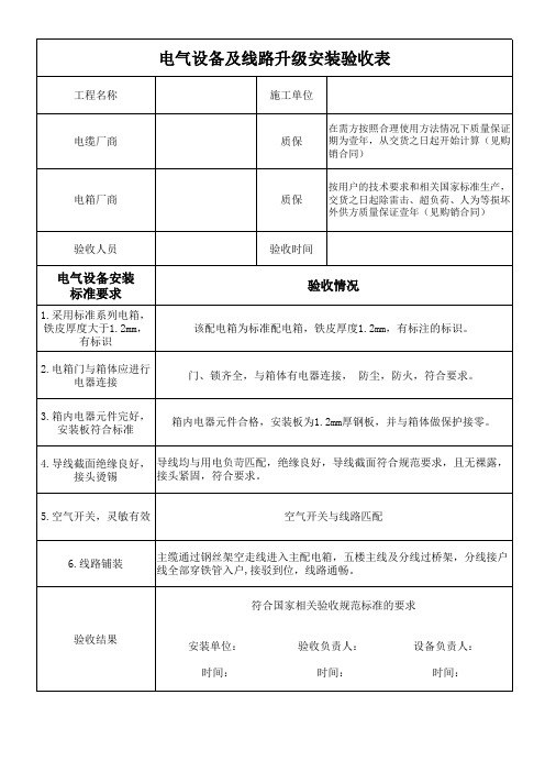 电气设备安装验收表(小型工程)