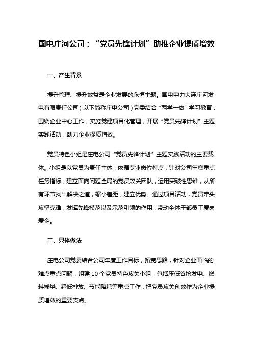 【理想信念教育创新类案例】国电庄河公司：“党员先锋计划”助推企业提质增效