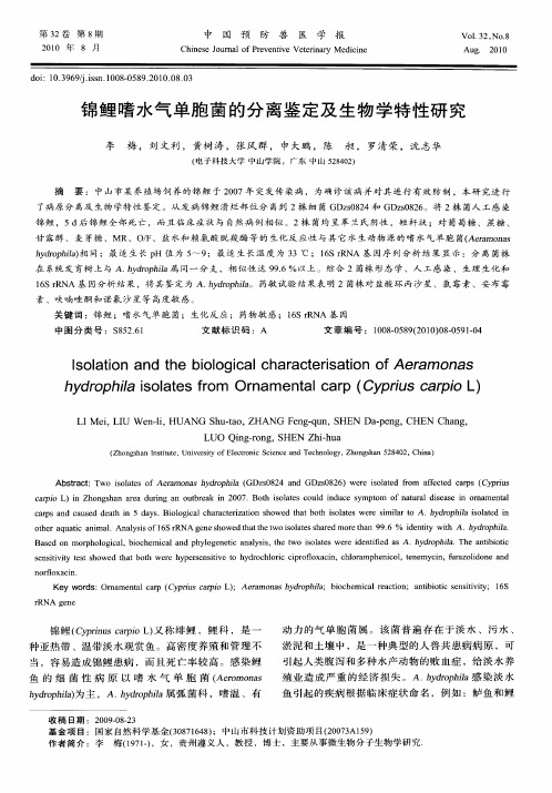 锦鲤嗜水气单胞菌的分离鉴定及生物学特性研究