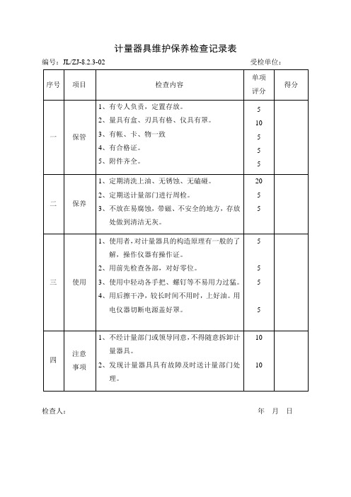 02计量器具维护保养检查记录表