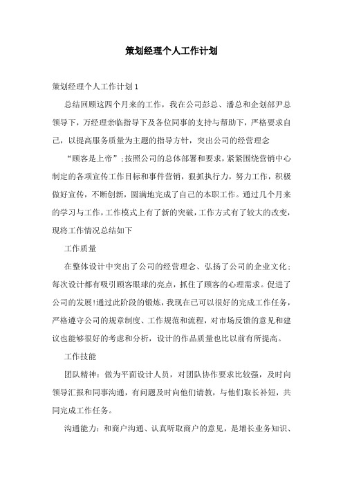 策划经理个人工作计划