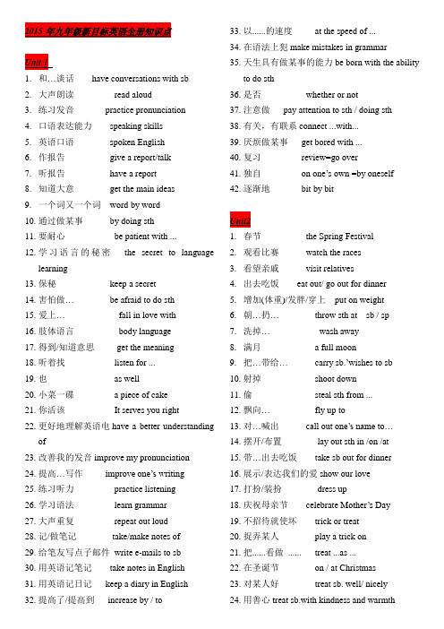 2015年新目标英语九年级全册知识点(有汉语翻译)doc