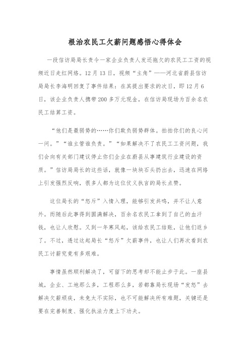 根治农民工欠薪问题感悟心得体会