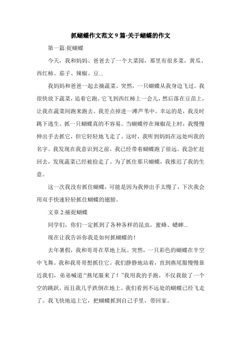 抓蝴蝶作文范文9篇-关于蝴蝶的作文.doc