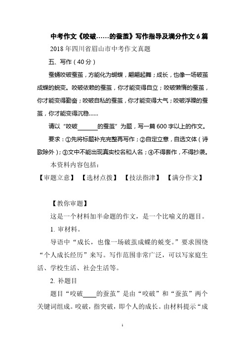 中考作文《咬破……的蚕茧》写作指导及满分作文6篇