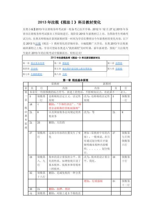 2013年注税《税法Ⅰ》科目教材变化