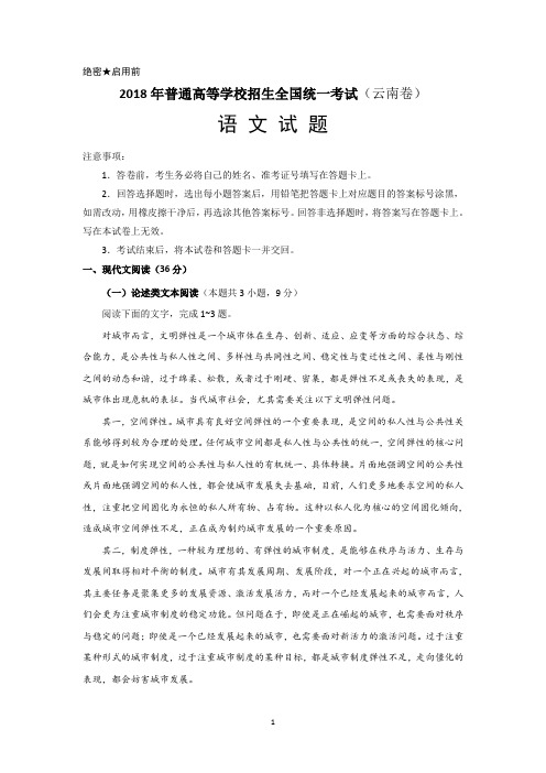 2018年云南高考语文试卷真题(精校Word版)含答案
