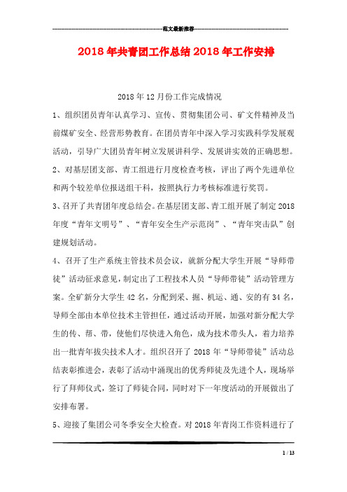 2018年共青团工作总结2018年工作安排