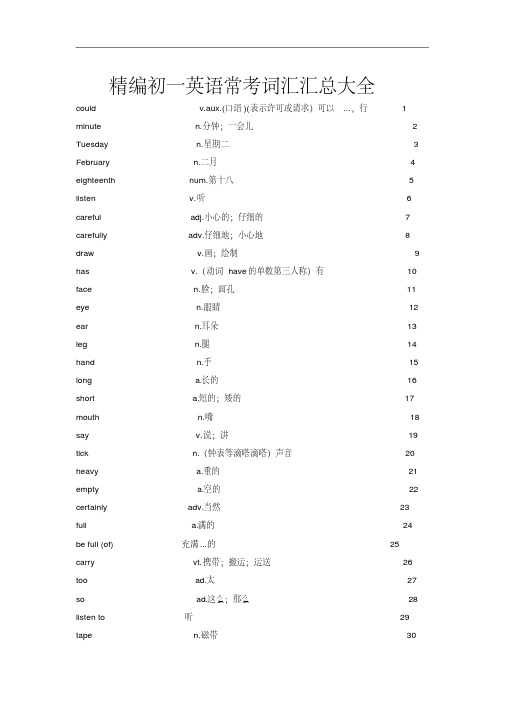 精编初一英语常考词汇汇总大全