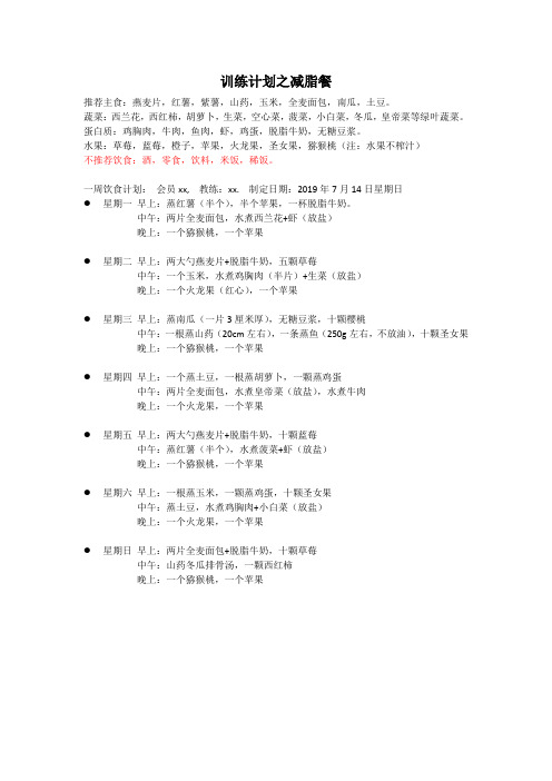 训练计划之减脂餐
