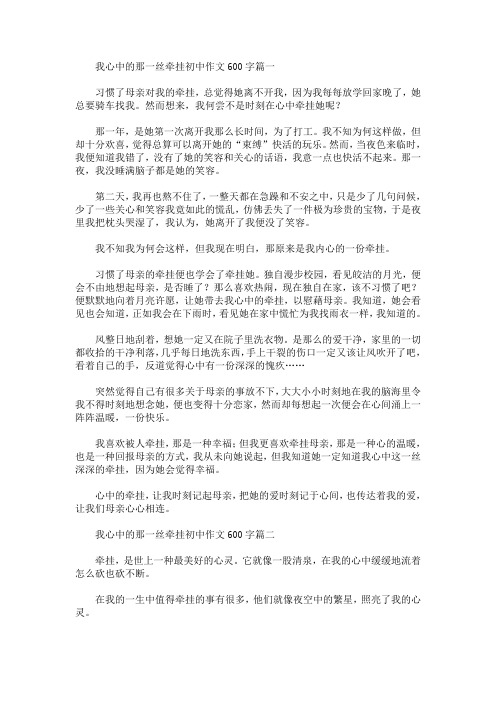 我心中的那一丝牵挂初中作文600字(最新)