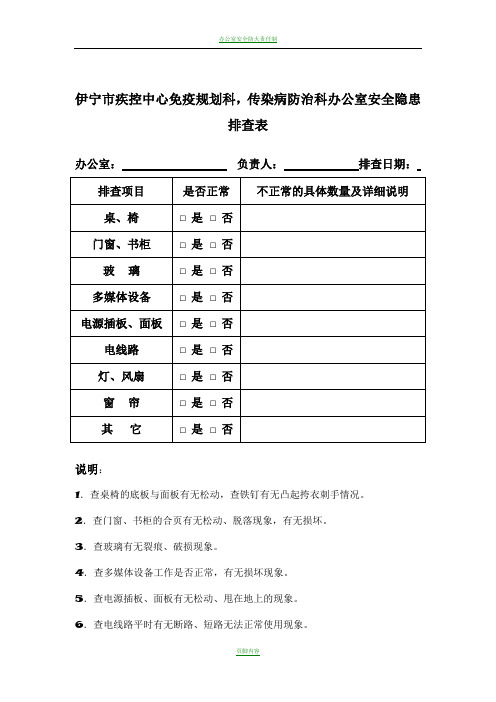 办公室安全隐患排查表