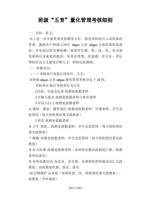 班级“五育”量化管理考核细则