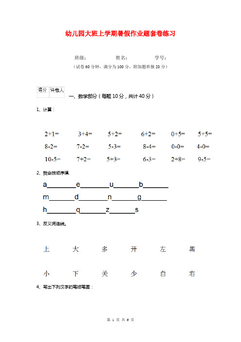 幼儿园大班上学期暑假作业题套卷练习