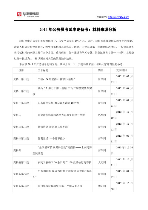 2014年公务员考试申论备考：材料来源分析