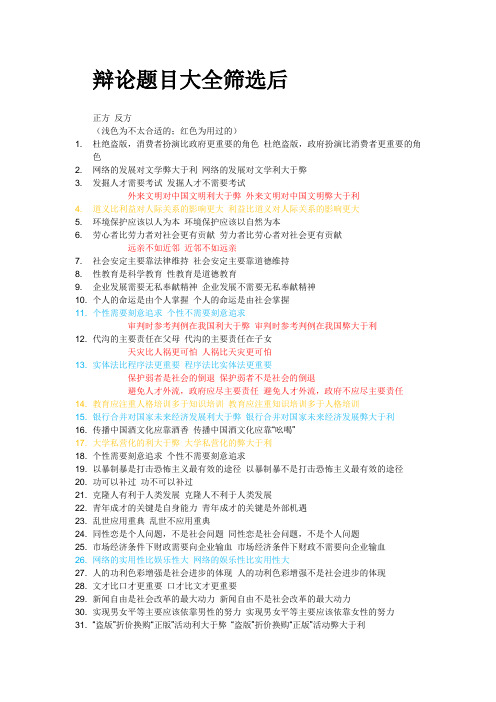 辩论题目大全(筛选后)