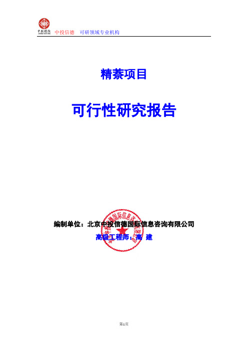 精萘项目可行性研究报告编写格式及参考(模板word)
