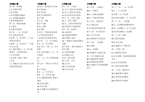 最新人教版初中数学教材目录(word打印版)