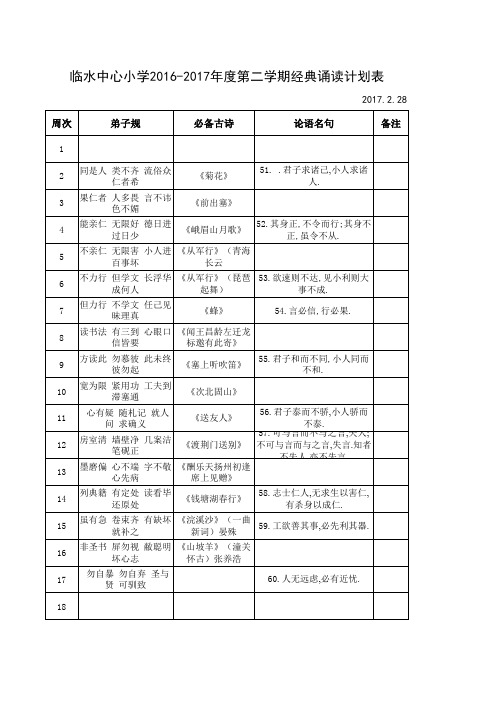 六年级下册经典诵读计划表