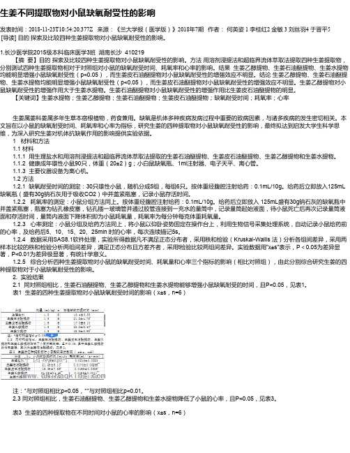 生姜不同提取物对小鼠缺氧耐受性的影响