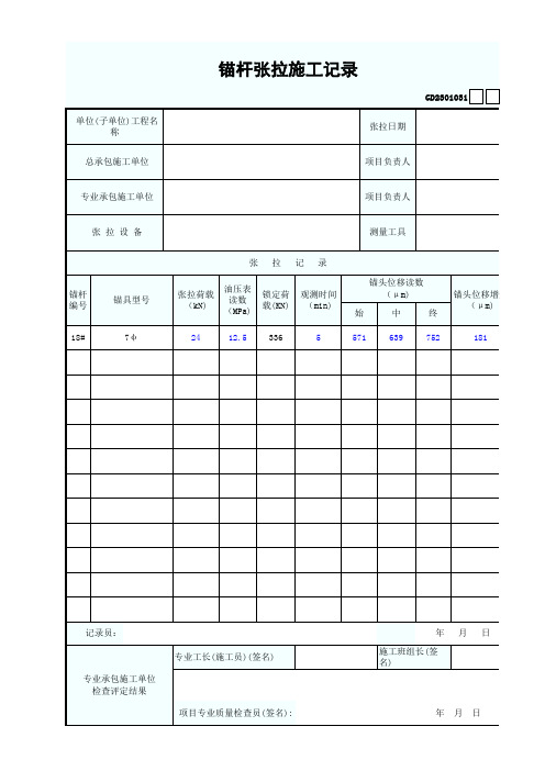 锚杆张拉施工记录版