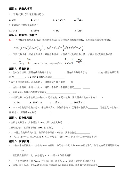 代数式专题练习-初一专用