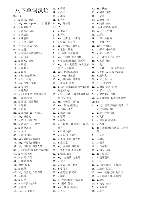 鲁教版八下单词汉语