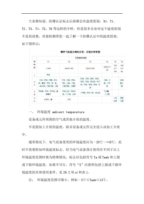 防爆认证标志的温度组别如何定义？