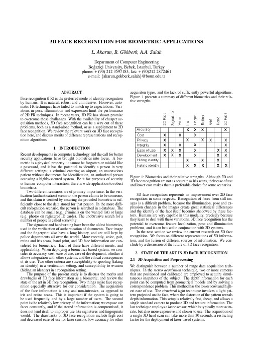 3D FACE RECOGNITION FOR BIOMETRIC APPLICATIONS