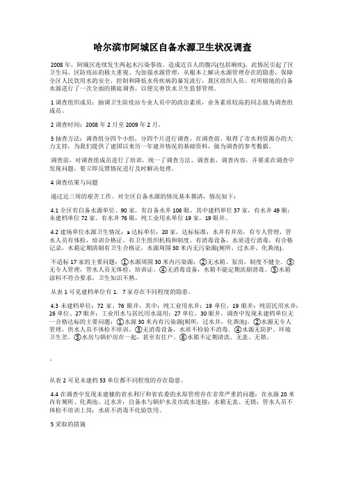 哈尔滨市阿城区自备水源卫生状况调查