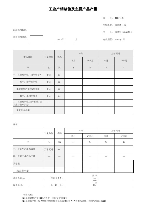 国统字(2011)82号B204-1表工业产销总值及主要产品产量