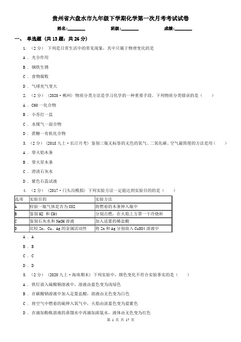贵州省六盘水市九年级下学期化学第一次月考考试试卷