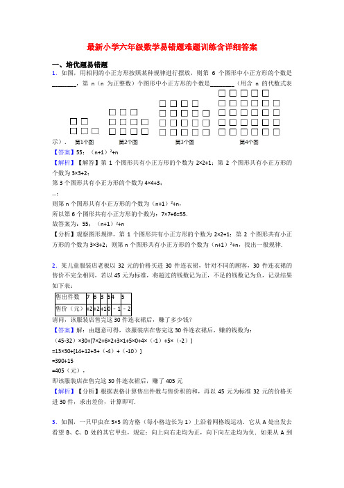 最新小学六年级数学易错题难题训练含详细答案