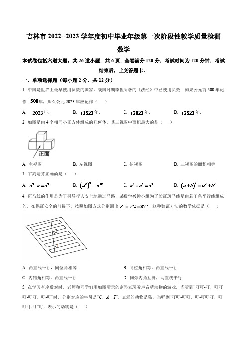 吉林省吉林市2023届九年级中考一模数学试卷(含解析)