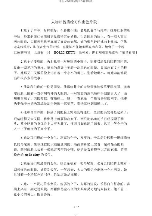 学生人物外貌描写习作精彩片段