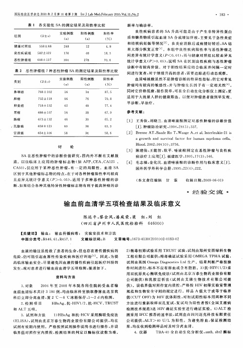 输血前血清学五项检查结果及临床意义