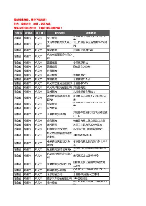 新版河南省郑州市巩义市托运企业公司商家户名录单联系方式地址大全132家