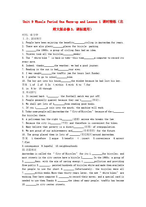 高中英语 Unit 9 Wheels Period One Warm up and Lesson 1课时精练 北师大版必修3