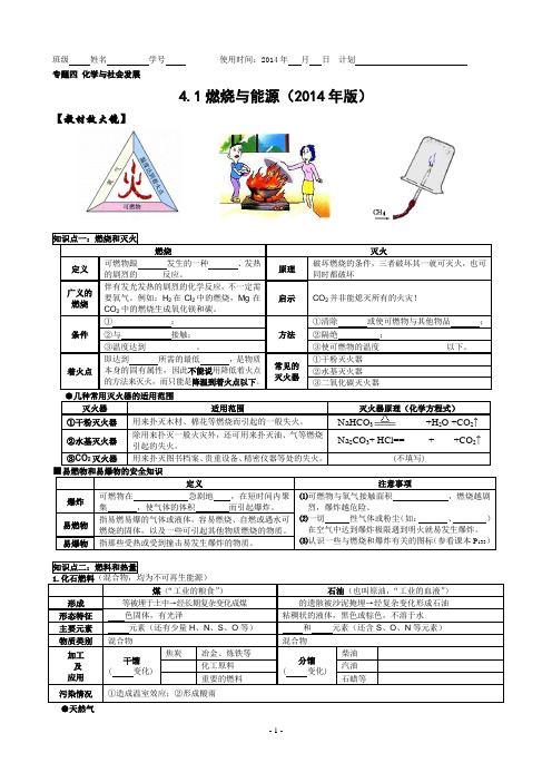 中考化学专题复习：燃烧与能源(2014年版)