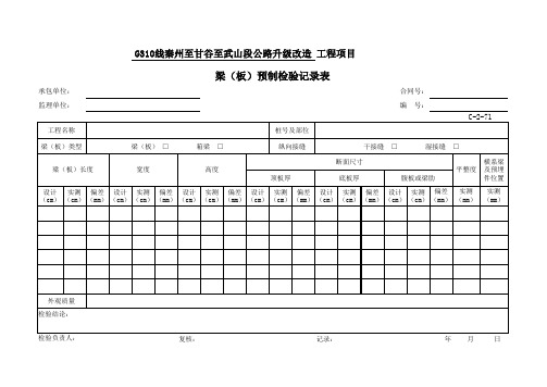 公路项目质量保证资料索引C-2表(检验记录表)C-2-71梁(板)预制检验记录表
