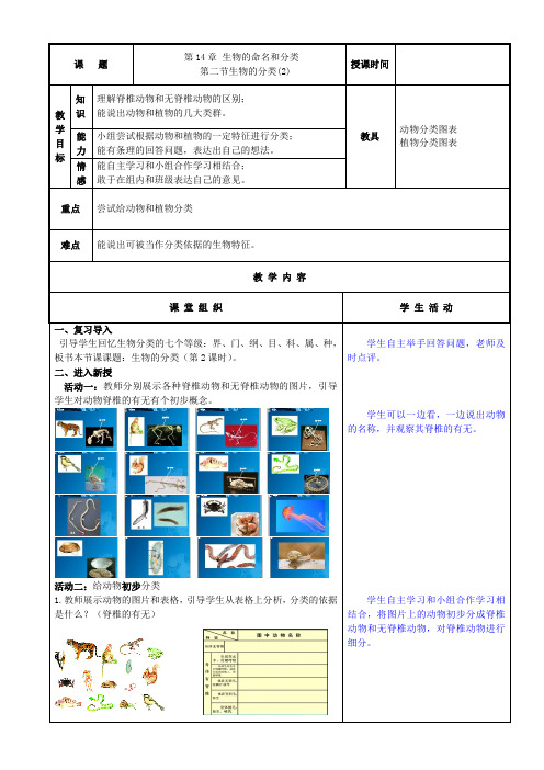 七年级生物下册教案-5.14.1 生物的命名和分类9-苏科版