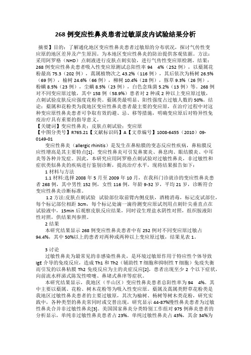 268例变应性鼻炎患者过敏原皮内试验结果分析