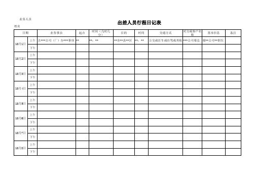 出差人员行程日记表