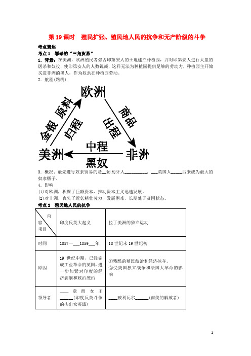江苏省盐城市大丰市万盈第二中学中考历史专题复习 第19课时 殖民扩张、殖民地人民的抗争和无产阶级的斗