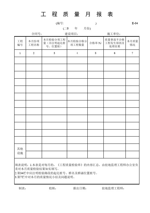 E-工程质量月报表