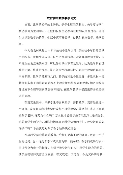 农村初中数学教学论文