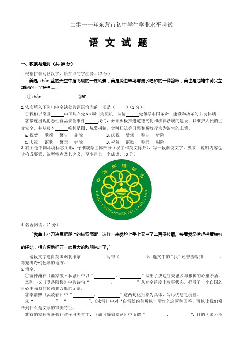2011年山东省东营市中考语文试卷(含答案)