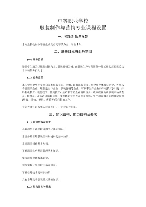 服装制作与营销专业课程设置